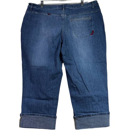 SWAK Dressy High Waisted Denim Capri Roll Cuff Mom Blue Jeans Plus Size 22W - Picture 3 of 13